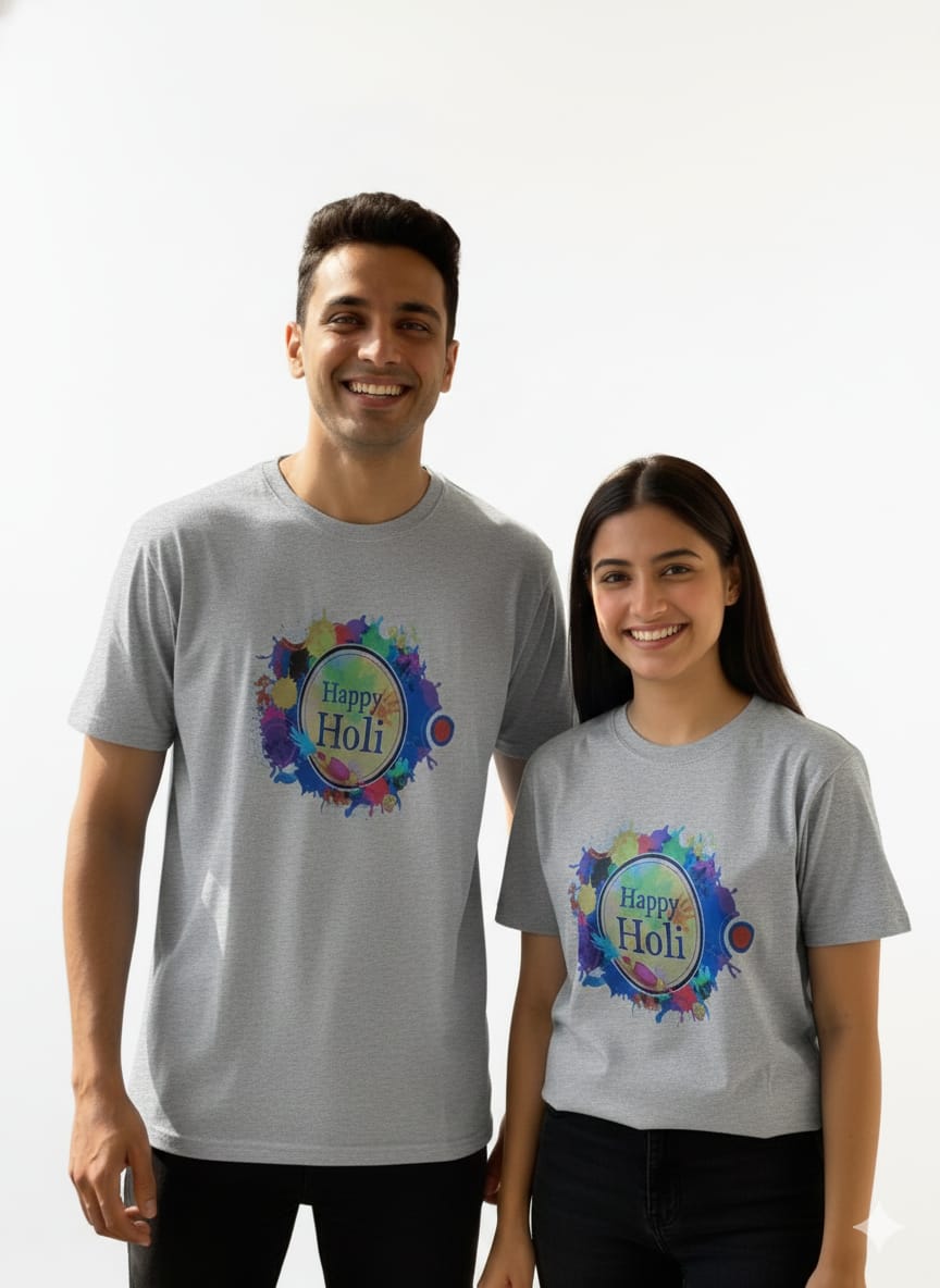 Round neck Holi T-shirt Grey color
